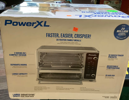 PowerXL SmartSynx 1700W Dual Door Toaster Oven and Air Fryer: Stainless Steel Countertop Convection, Dishwasher-
Safe