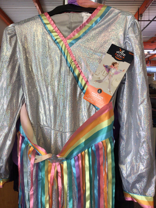 Kids Halloween costume - Rock Star Unicorn - Includes Jumpsuit, Headpiece, Cape, Belt - Size Large