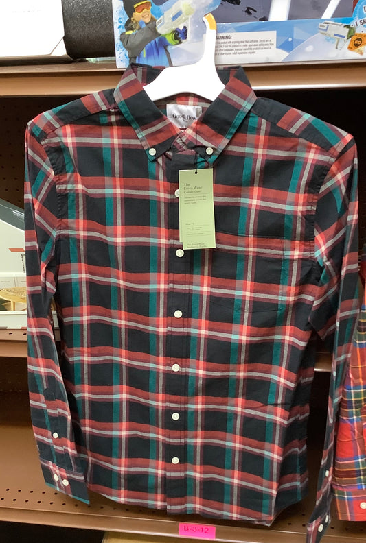 ADULT MENS SIZE SLIM FIT BUTTON-UP LONG SLEEVE-BLACK/RED