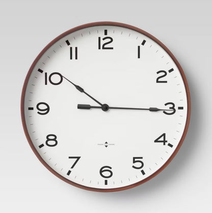 16" Thin Frame Wall Clock Red/Brown - Threshold™: Elegant Indoor Timepiece, Bold Numerals - Open Box/Minor Cosmetic Damage (see pictures) - FOR PICKUP ONLY