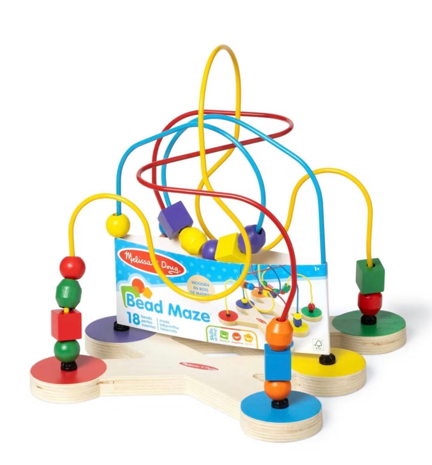Melissa & Doug Classic Bead Maze - Wooden Educational Toy: Activity Play Center, Shapes & Colors, Metal & Plywood - Open packaging