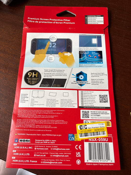 Hori Premium Screen Protective Filter for Nintendo Switch 2: Accessories for Console