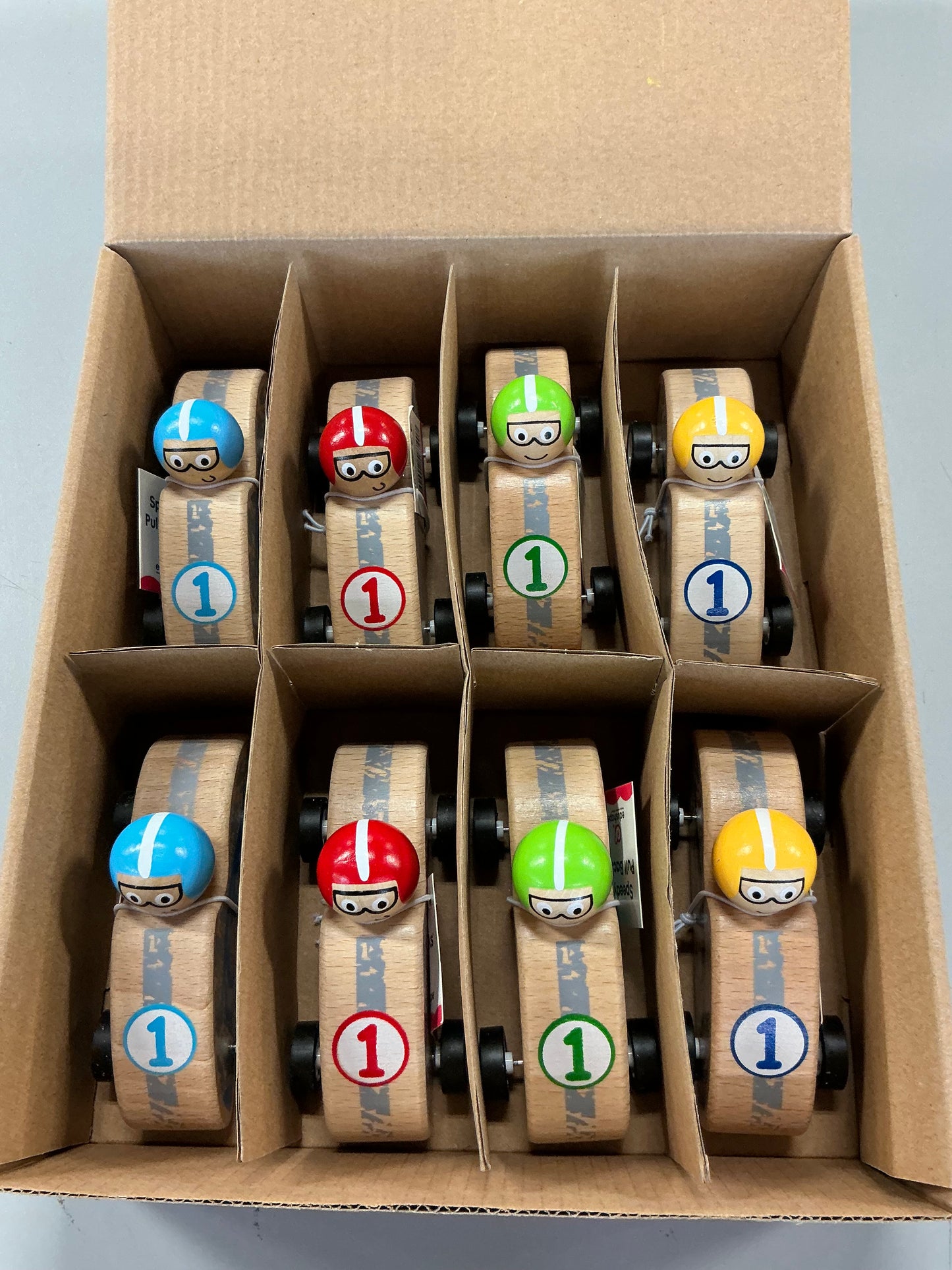 Edushape - Speedy Wooden Race Car Pull Backs - Set of 8 Cars