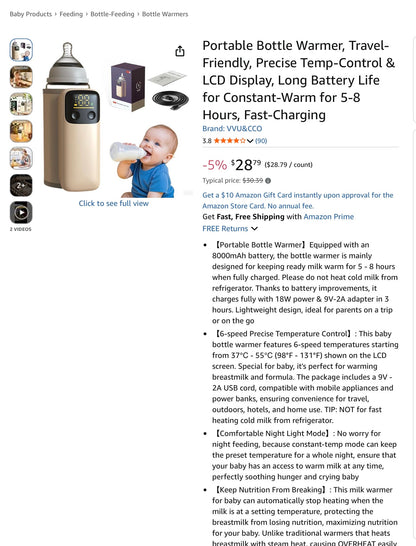 Portable Baby Bottle Warmer - Out Of Box - NO INSTRUCTIONS INCLUDED - ASIS