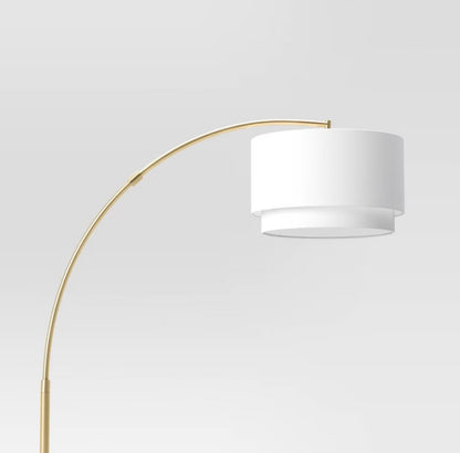 68"x41" Knurled Metal Arc Floor Lamp with Tiered Shade - Brass - Curved Standing Illumination for Living Room - Some Cosmetic Damage - (see pictures ) - LAMPS MAY BE OUT OF BOX - FOR PICKUP ONLY
