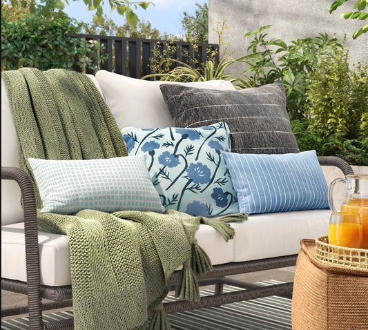 10"x17" Micro Grid Rectangular Outdoor Lumbar Pillow Mint Green