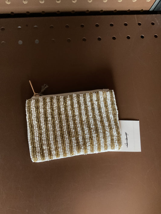 Beaded coin purse- gold and pearl