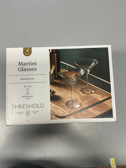 4pk Entertaining Martini Cocktail Glass Set - Threshold™: Clear Glass, Dishwasher-Safe, 8oz Capacity, Set of 4 - Open Box (see pictures) - FOR PICKUP ONLY