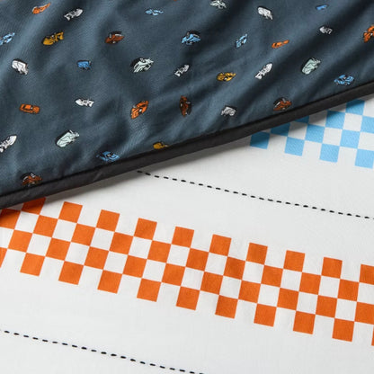 Full/Queen - Hot Wheels Retro Checkered Stripes Reversible Kids' Comforter Set - Hot Wheels by Pillowfort™