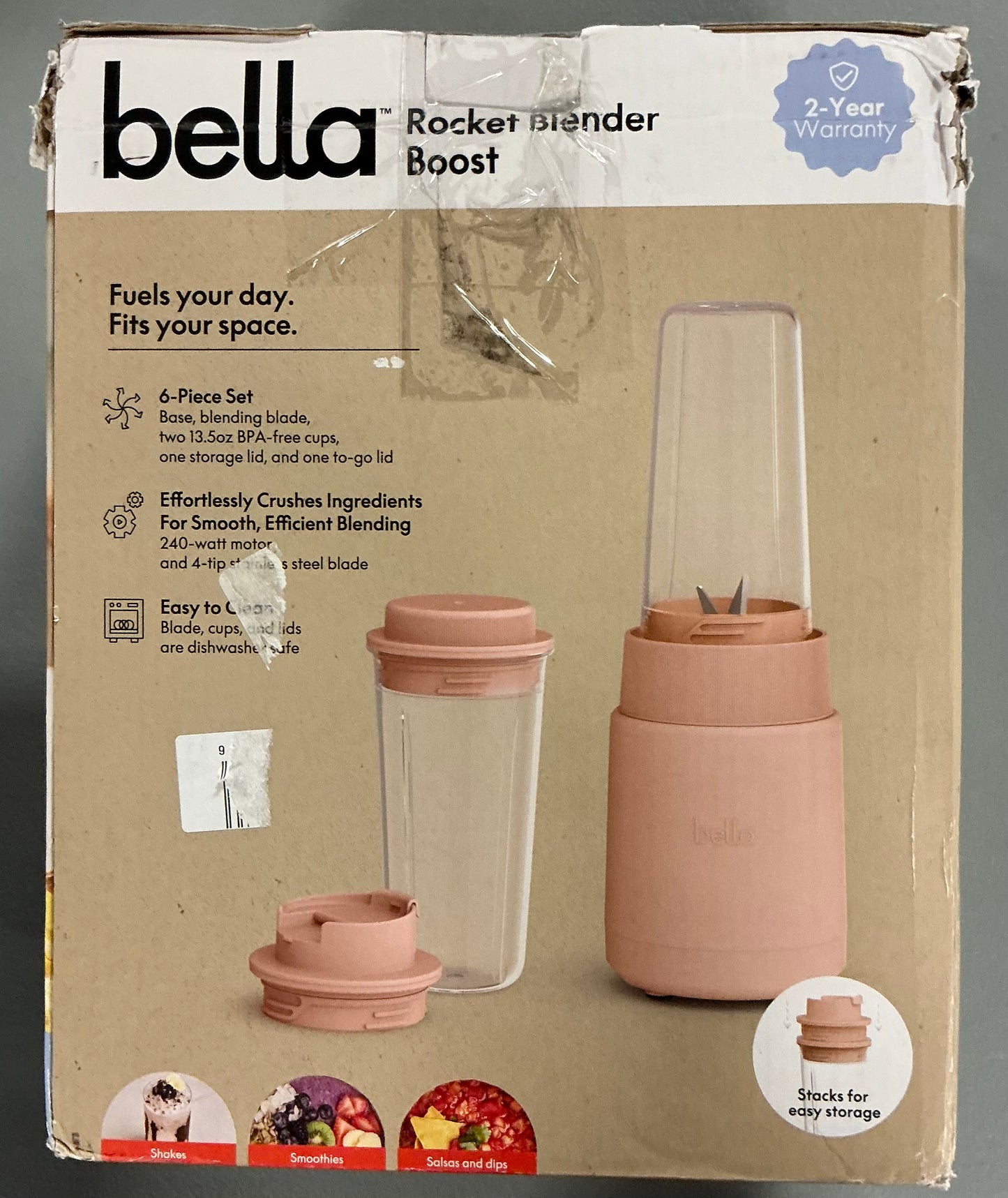 bella 6pc. Rocket Blender, Fits-anywhere™ kitchenware in Blossom - Open Box, Damaged Box (see pictures)