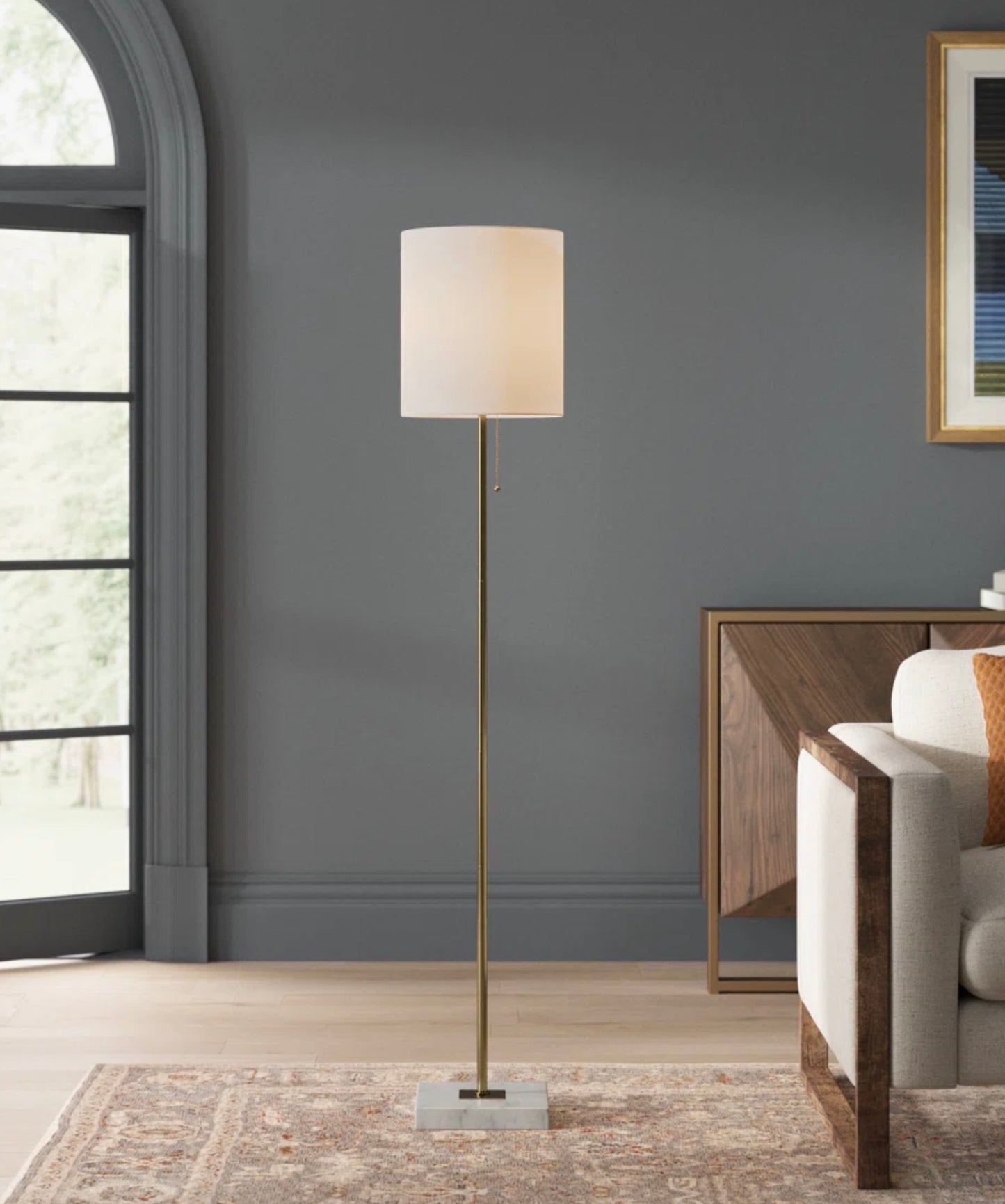 62” Floor Lamp With Square White Marble Base - Out of Box -  Minor Cosmetic Damage (see pictures) - FOR PICKUP ONLY
