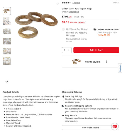 Linden Street 4-pc. Wood Napkin Rings