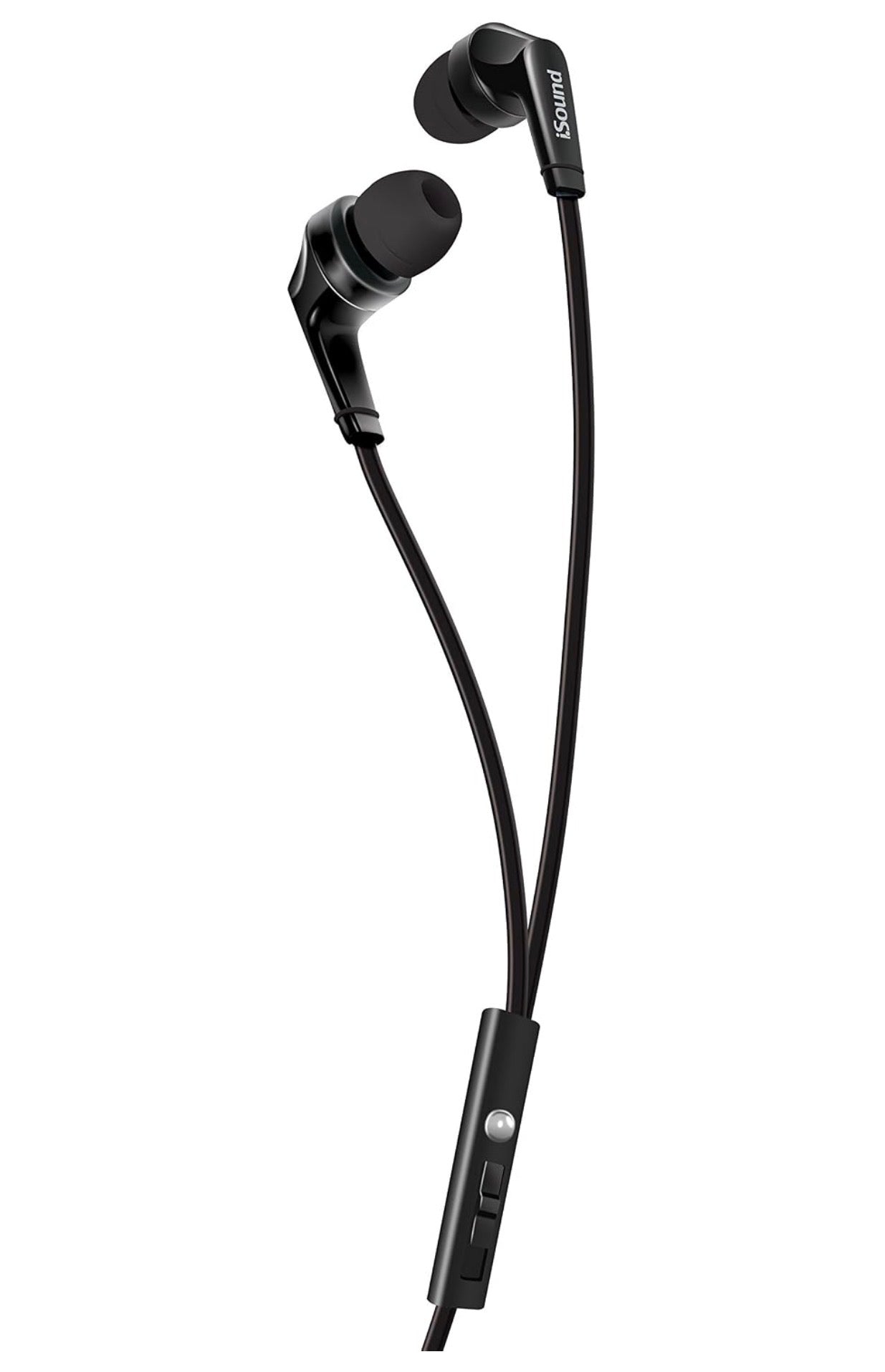 iSound DGHP-5715 ISOUND – EM 55 Earbuds, Tangle Free Flat Cable, In-ear Design That Blocks Outside Noise, Built-in Microphone, Volume Control Slider, Includes a sets of Silicone Tips