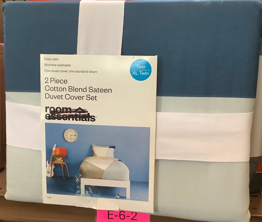 Twin/Twin Extra Long Cotton Blend Sateen Duvet Cover and Sham Set Ivory/Light Blue/Khaki Geo