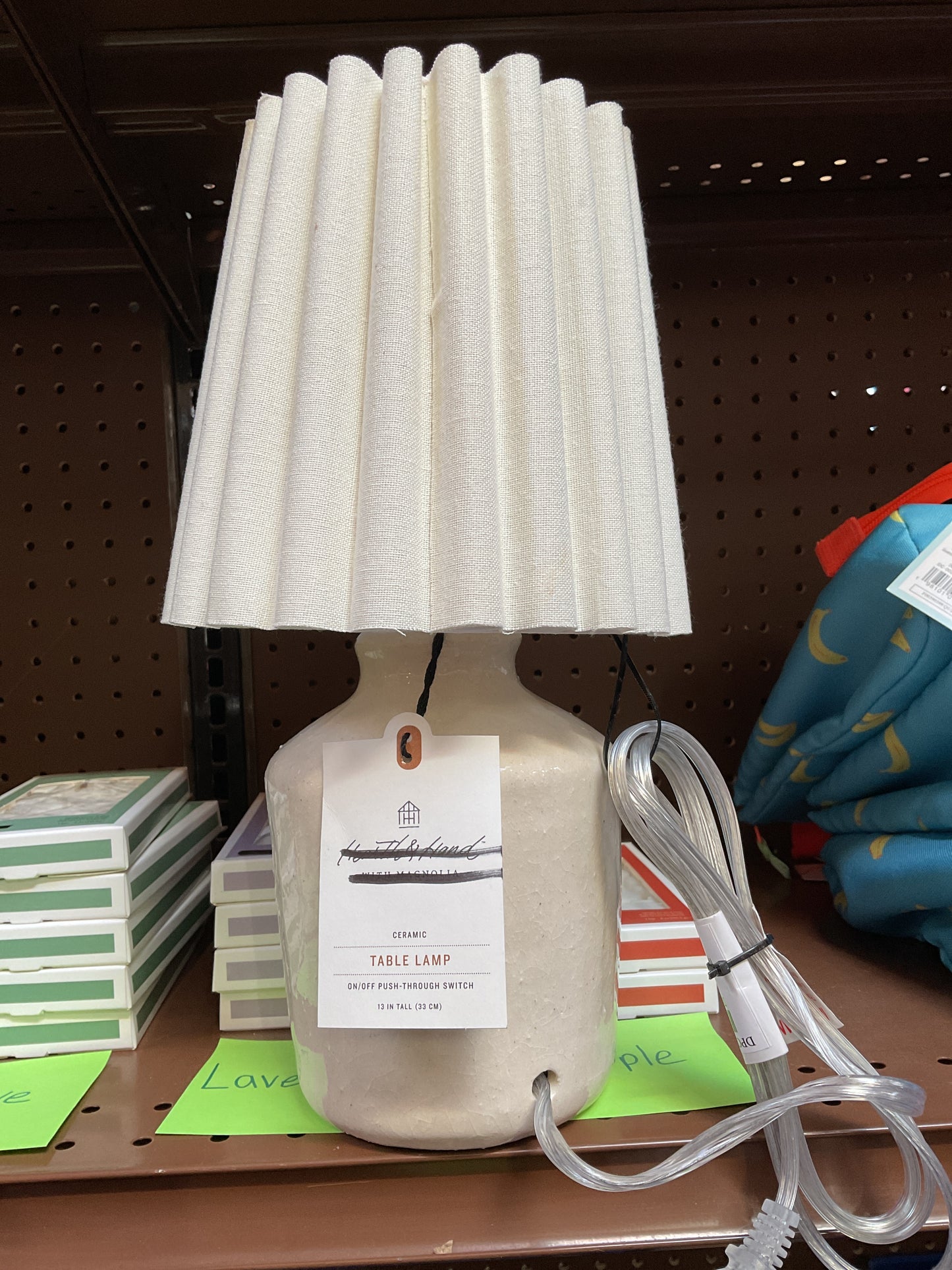 13.5" Rustic Ceramic Mini Kitchen Lamp with Pleated Plaid Shade Cream