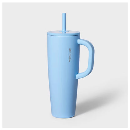 40 fl oz Stainless Steel Tumbler with Straw Blue - Minor Cosmetic Damage - May Be Missing Packaging (see pictures)