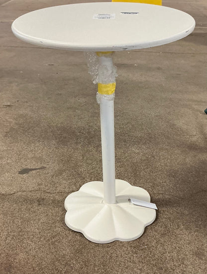 THRIFTY 70 - Steel Round Pedestal Accent Patio End Table - Cream - Open Box - BASE IS UNSTABLE/WOBBLY Not Recommended for Placing Beverages or Fragile Items On Top (See Pictures)- FINAL SALE- NO RETURNS - AS IS - FOR PICKUP ONLY