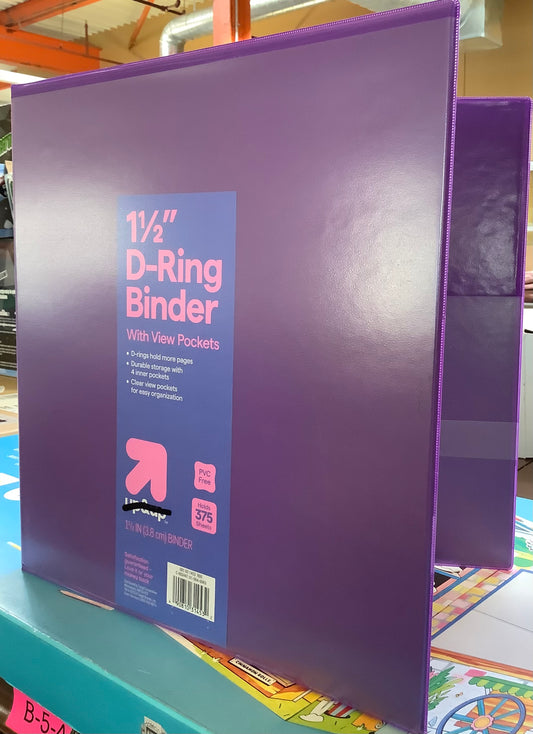 1.5" 3 Ring Binder Clear View Purple -D Rings, 375
Sheet Capacity, 4 Internal Pockets, Cardboard &
Polypropylene