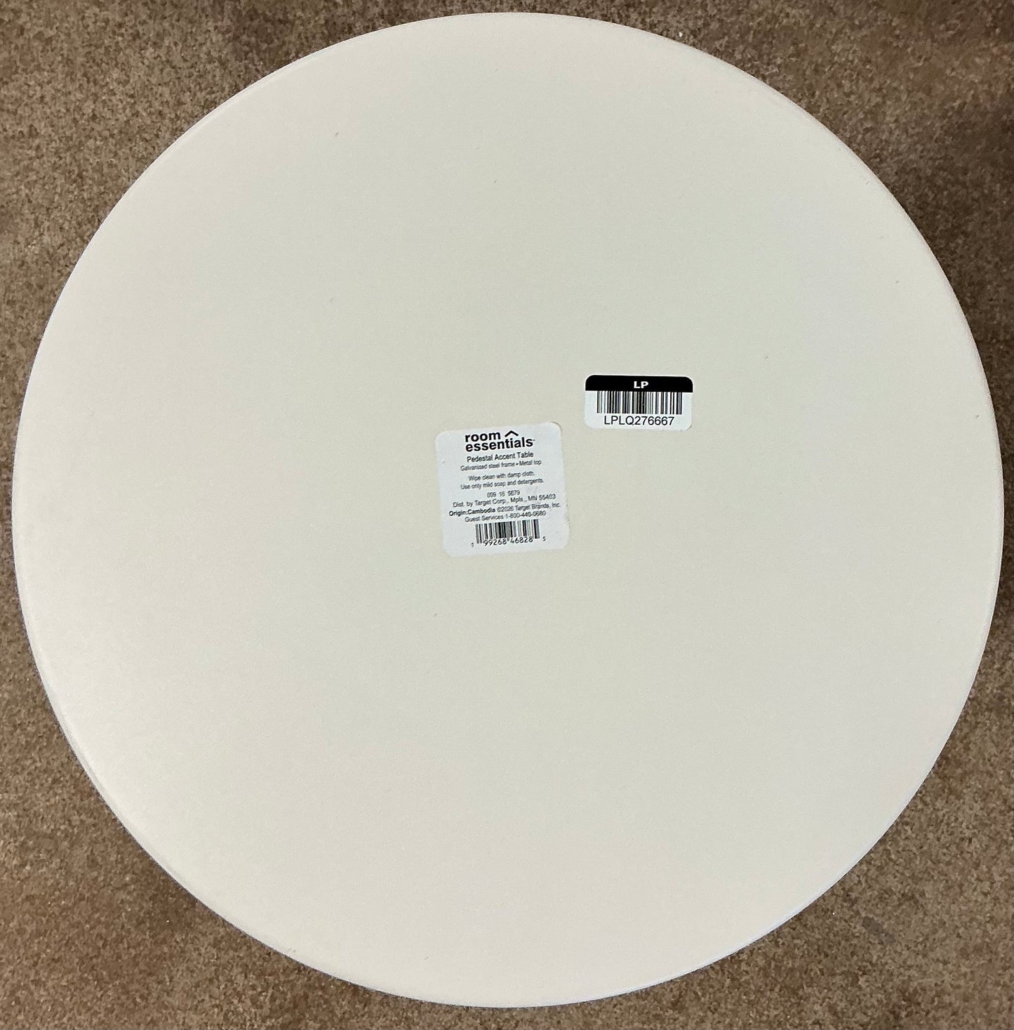 THRIFTY 70 - Steel Round Pedestal Accent Patio End Table - Cream - Open Box - BASE IS UNSTABLE/WOBBLY Not Recommended for Placing Beverages or Fragile Items On Top (See Pictures)- FINAL SALE- NO RETURNS - AS IS - FOR PICKUP ONLY
