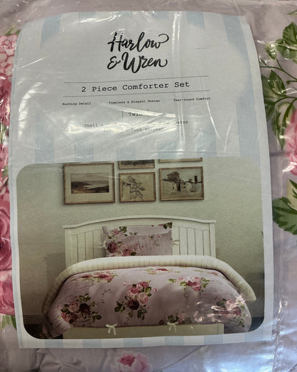Harlow & Wzen - Ruched Comforter Set - Pink Floral - Repackaged (see pictures) - FOR PICKUP ONLY