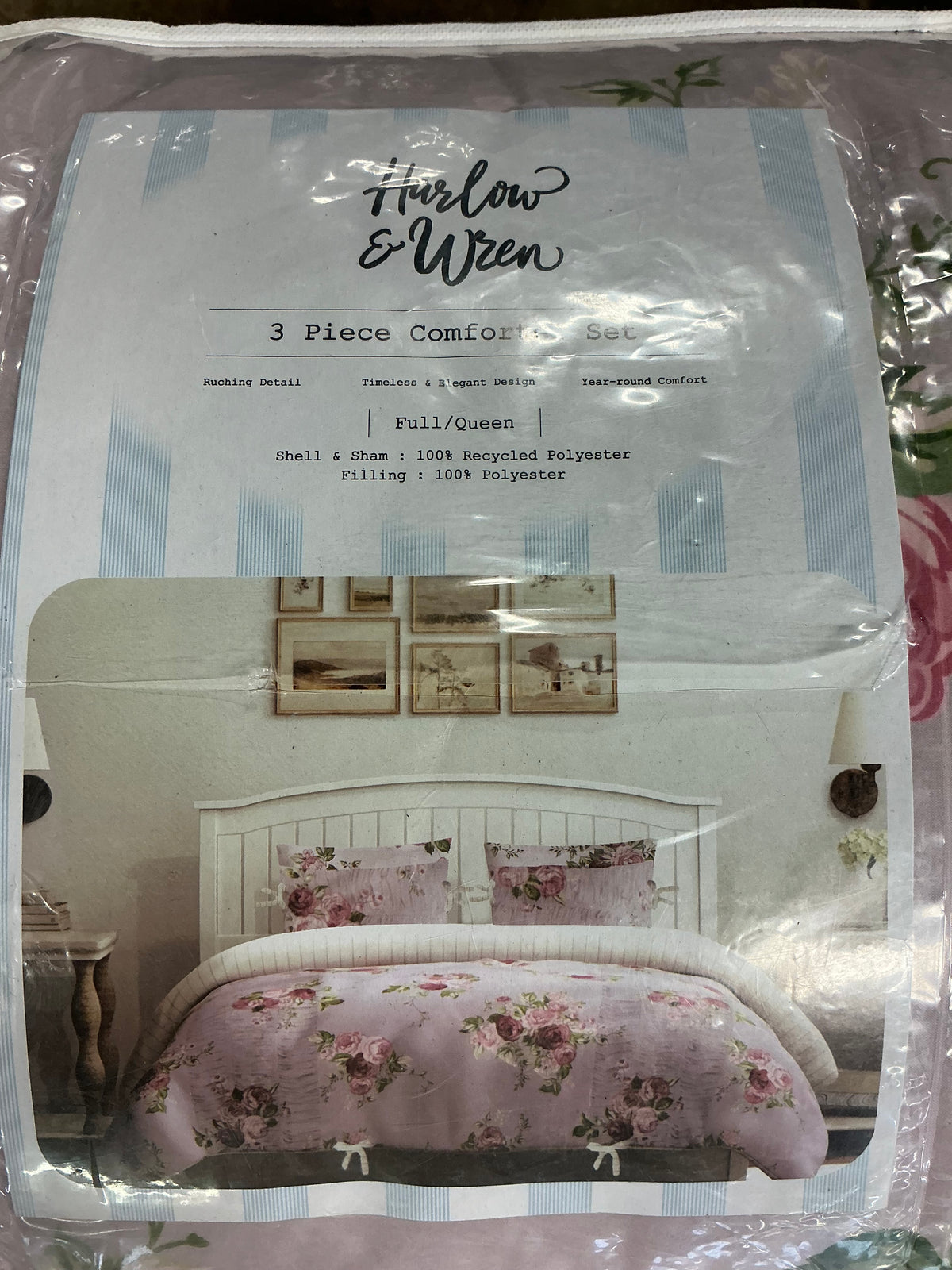 Harlow & Wzen - Ruched Comforter Set - Pink Floral - FILL/QUEEN - FOR PICKUP ONLY