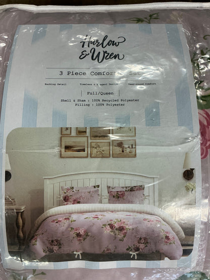 Harlow & Wzen - Ruched Comforter Set - Pink Floral - FILL/QUEEN - FOR PICKUP ONLY