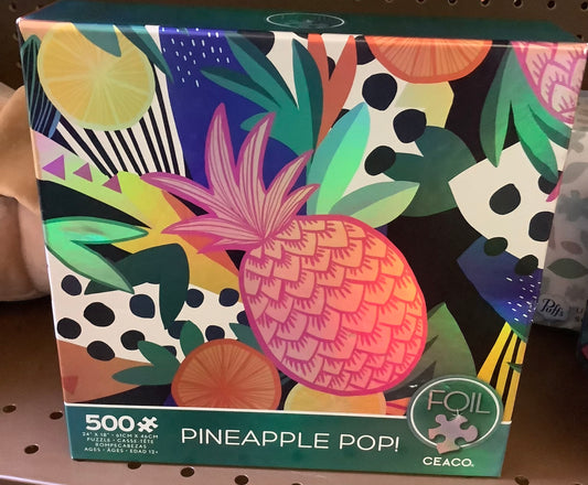 Ceaco 500 Piece Foil Heather Mclauhghlin Pineapple Pop Interlocking Jigsaw Puzzle