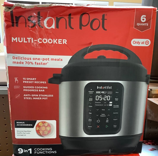 (CLEARANCE) Instant Pot 6qt 9-in-1 Pressure Cooker Bundle: Exclusive Bonus Silicone Pan with Lid, Rice & Multi Cooker, Stainless Steel