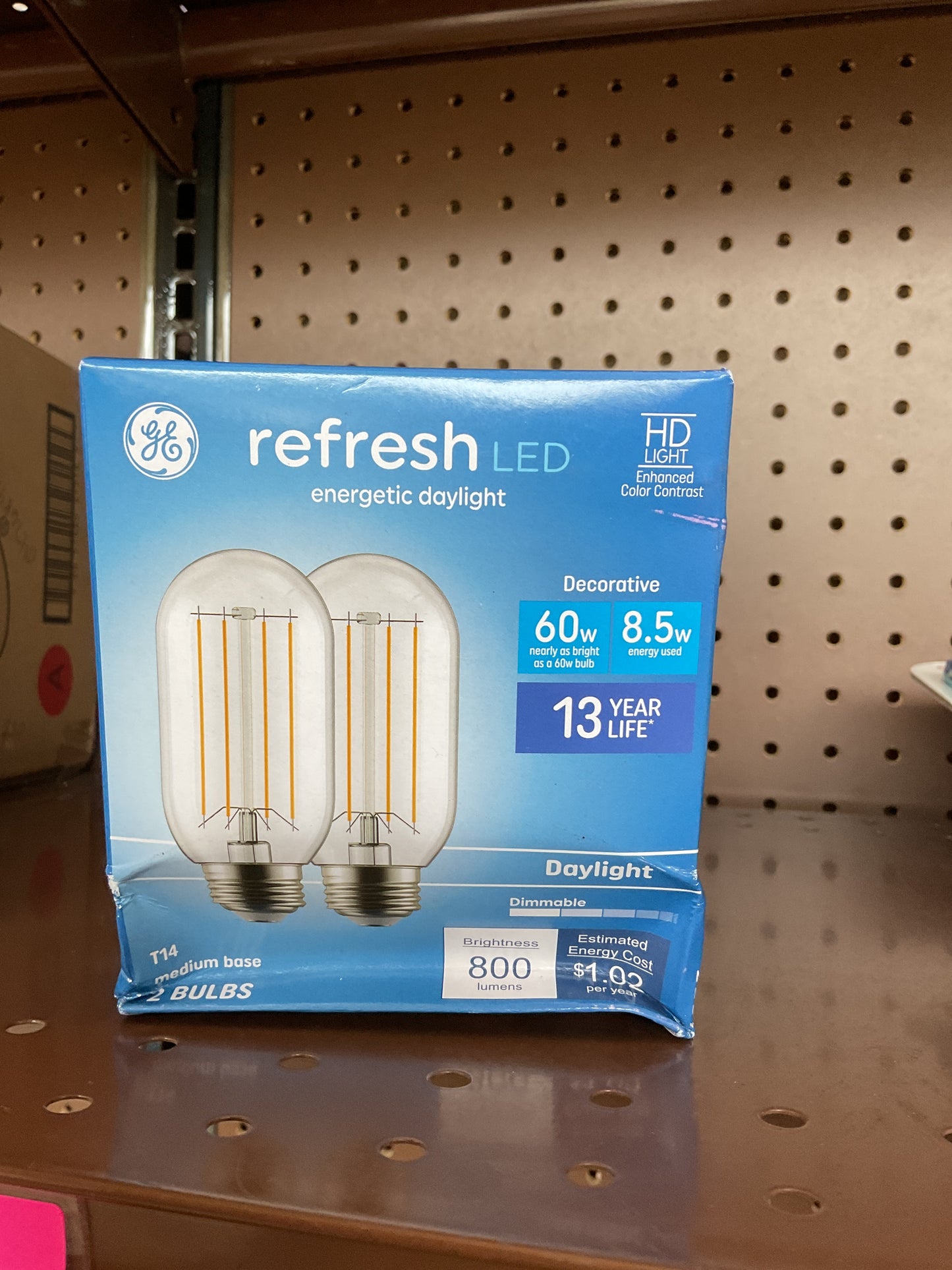 GE 2pk 60W Refresh T14 LED Light Bulbs Daylight