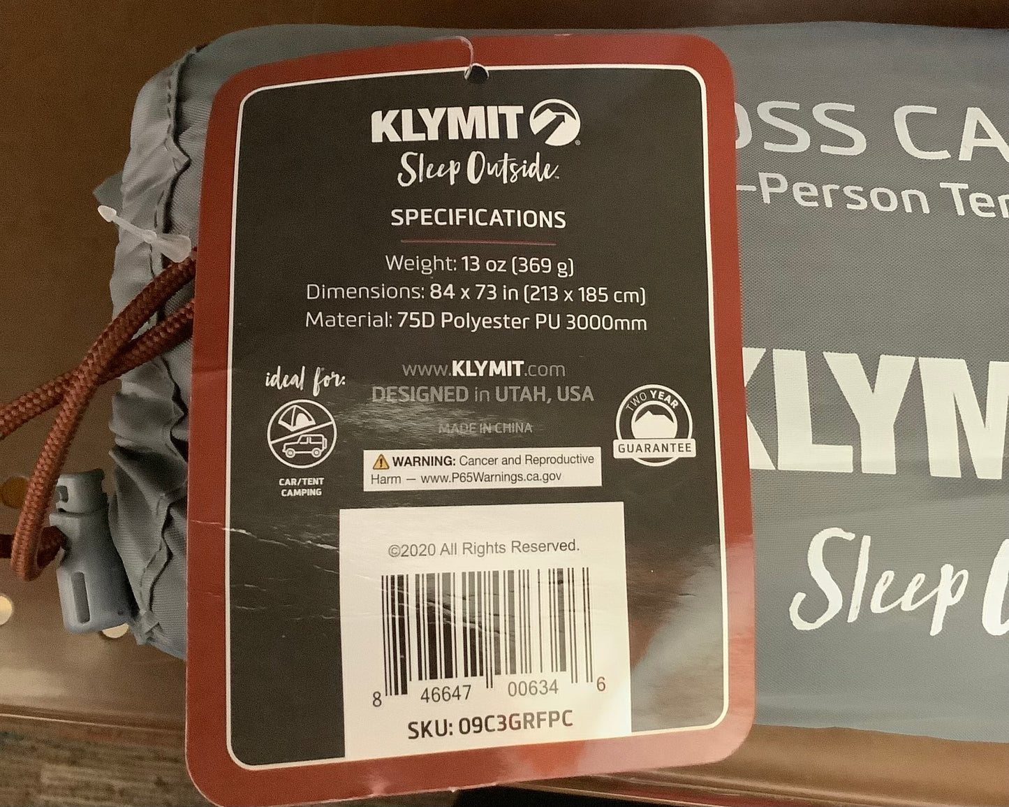 Klymit 3-Person Cross Canyon Tent Footprint 84 X 73 in