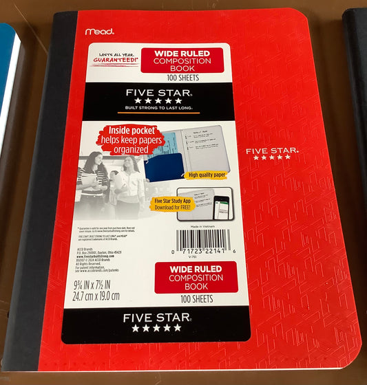 Five Star Comp Book with Pocket 100ct Wide Ruled