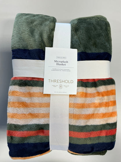 Twin/Twin XL Microplush Blanket - Green Border Stripe