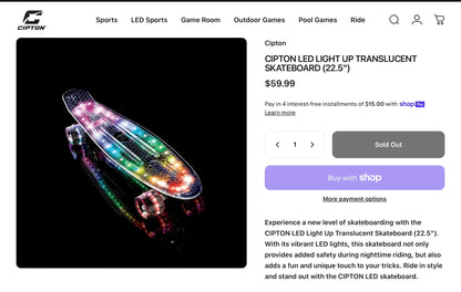 THRIFTY 70 - Cipton LED Light Up Translucent  22.5” Skateboard - Open Box - USED (See Pictures)- FINAL SALE- NO RETURNS - AS IS