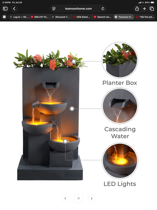Teamson Home 29.13" Outdoor Water Fountain with Planter, LED Lights, Matte Gray - Open Box - May Have Cosmetic Damage (see pictures) - FOR PICKUP ONLY