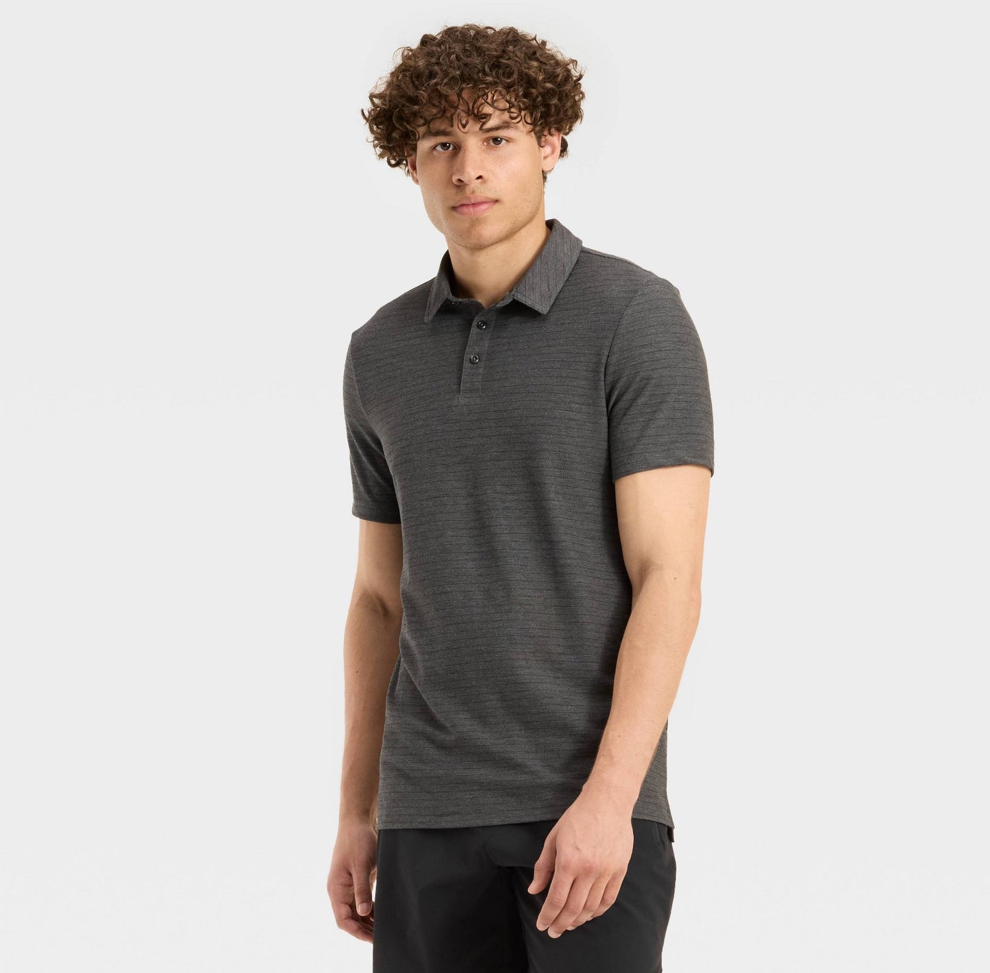 Men’s Striped Pique Polo Shirt-Dark Gray M