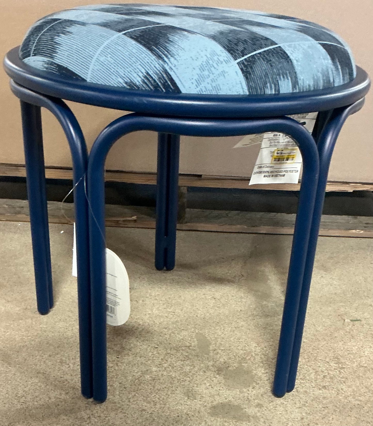 Metal Round Travel Accent Patio Stool - Navy Blue - Minor Cosmetic Damage (see pictures) - FOR PICKUP ONLY