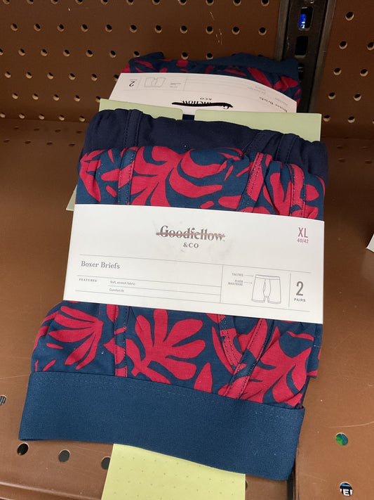 (Clearance)2Pk Boxer Briefs Blue/Red Leaves - Size XL
