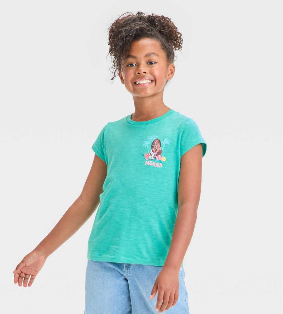 Girls Moana 2 Short Sleeve Graphic T-Shirt Teal Green
