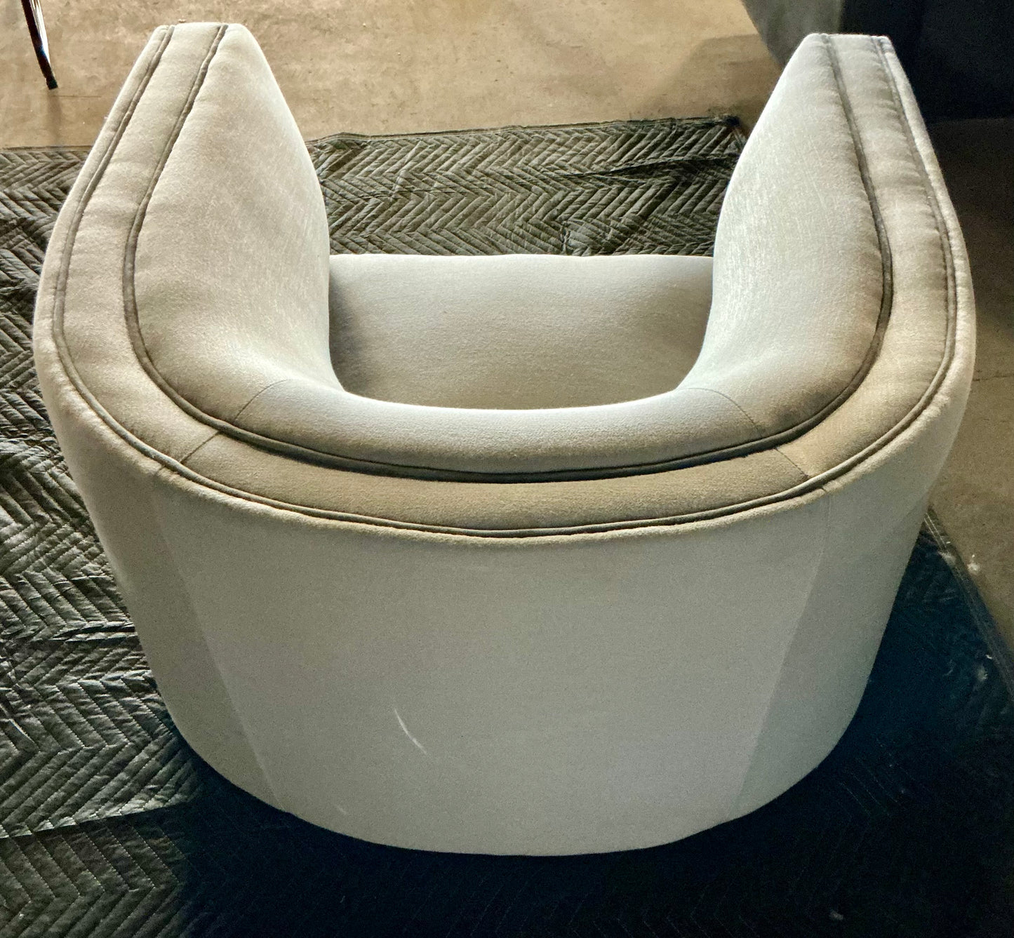 Thrifty 70 - Barrel Accent Chair - Soft Grey - Open Box - USED/DAMAGED - MISSING LEGS (See Pictures)- FINAL SALE- NO RETURNS - AS IS - FOR PICKUP ONLY