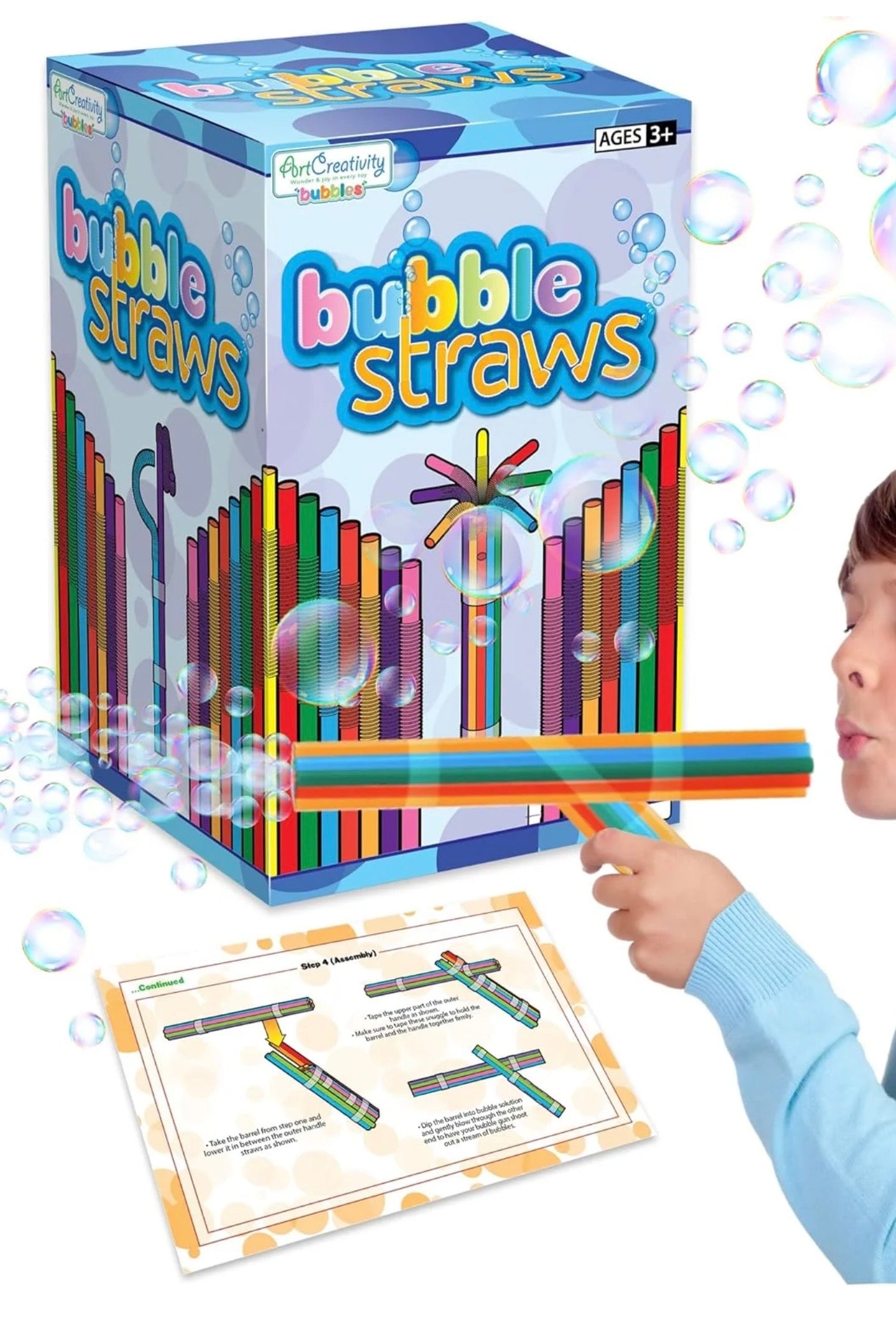DIY Bubble Wand Craft for Kids - Set of 300 Straws, Bubble Solution and How-to Guide