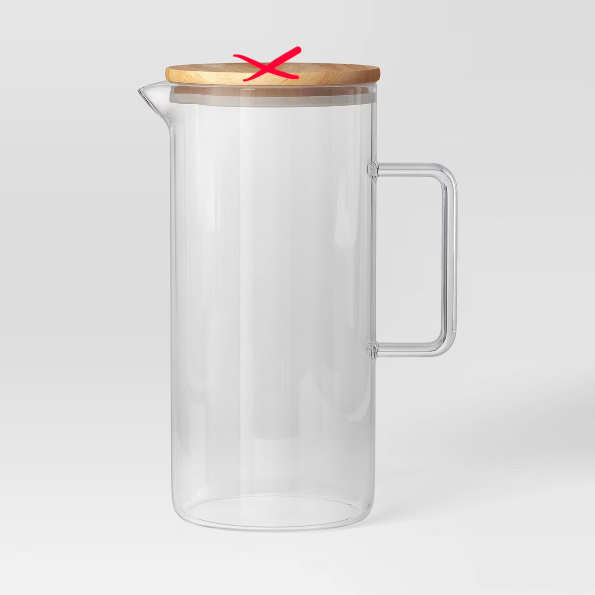 THRIFTY 70 - 84.5 fl oz Glass Beverage Pitcher - MISSING Wood Lid (see pictures )- Threshold™: Dishwasher-Safe, Cadmium-Free, Cold Drink Server Open Box - USED (See Pictures)- FINAL SALE- NO RETURNS - AS IS