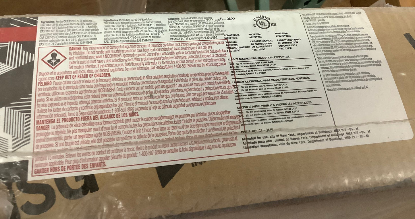 USG Ceilings 2 ft. x 4 ft.  Square Edge Lay-In Ceiling Tile, case of 8 (64
sq. ft)