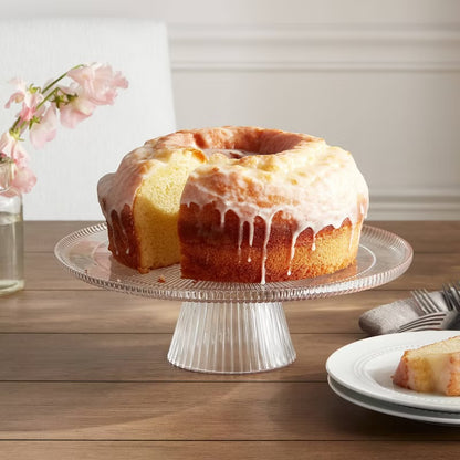 Ribbed Large Glass Cake Stand Clear - Threshold™: Handcrafted Round Dessert & Serving Stand, Dishwasher-Safe - Minor Cosmetic Damage (see pictures) - FOR PICKUP ONLY