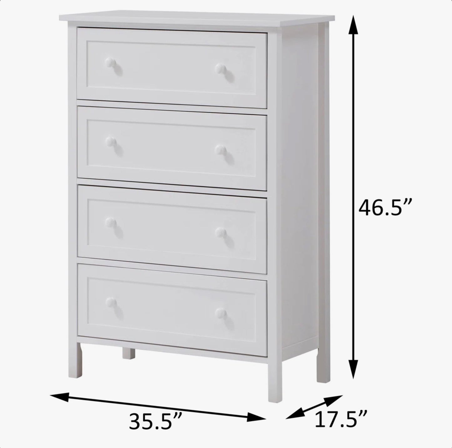 Bailey White 4-drawer Chest - Minor Cosmetic Damage (see pictures)