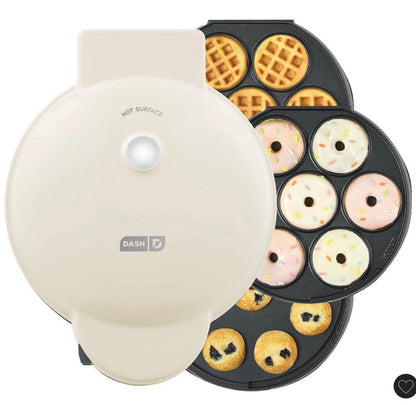 (Clearance )Dash MultiMaker Treat Maker System with Waffle Bite, Mini Donut, & Mini Cupcake Plates Cream: Nonstick, 7 Cavities,
800W