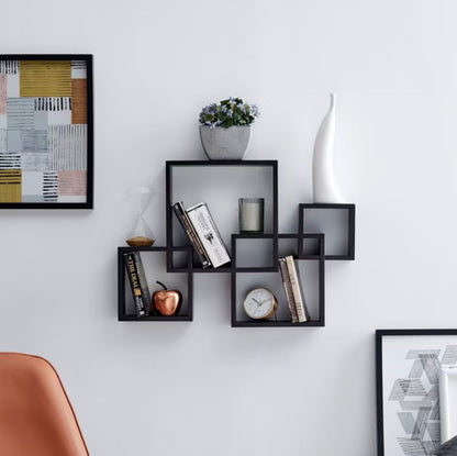 25.5" x 17.75" Intersecting Cube Wall Shelf Black - Danya B.: Modern Cubby Storage, Easy Install - OPEN BOX (see pictures) - FOR PICKUP ONLY