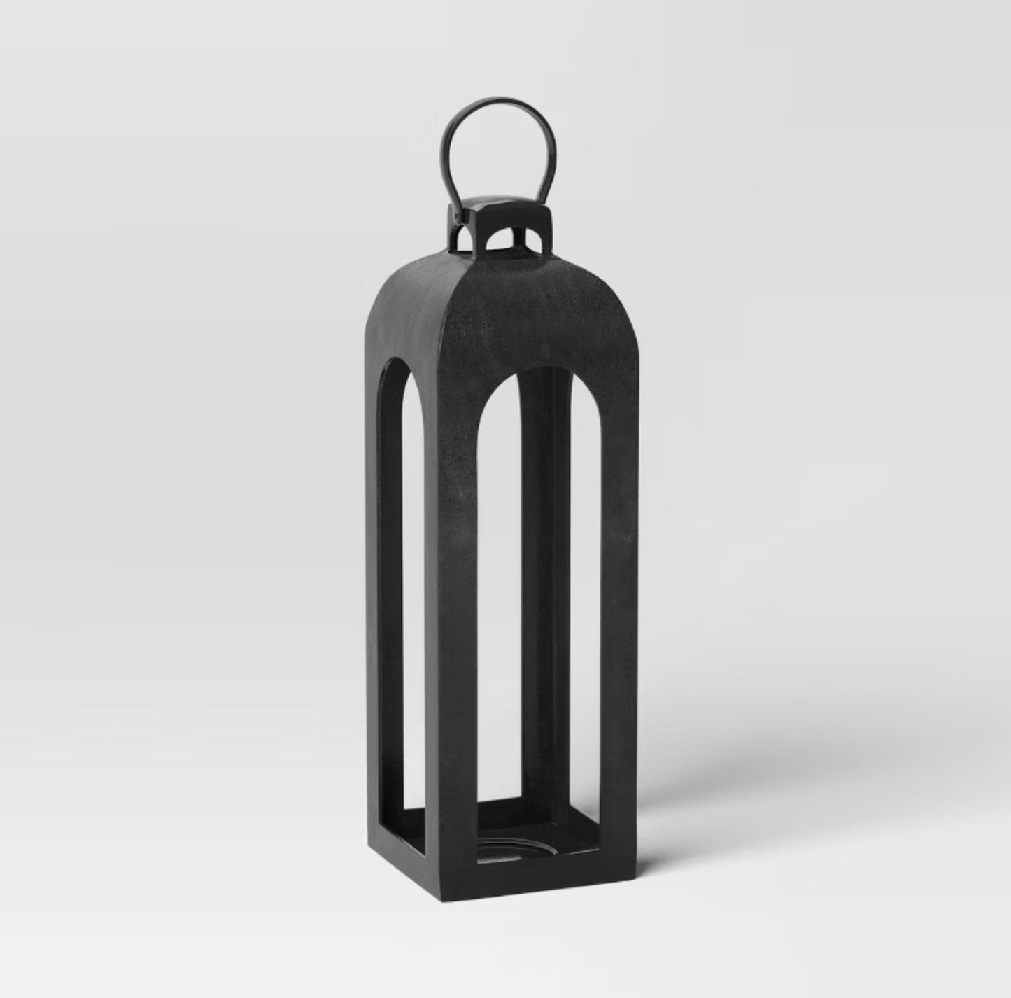 29.4"x9" Pillar Cast Aluminum Outdoor Lantern Candle Holder - Black - Minor Cosmetic Damage - Missing Handle (see pictures) - FOR PICKUP ONLY
