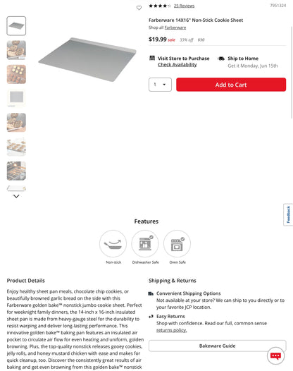 Faberware Jumbo Cookie Sheet 14”X16”