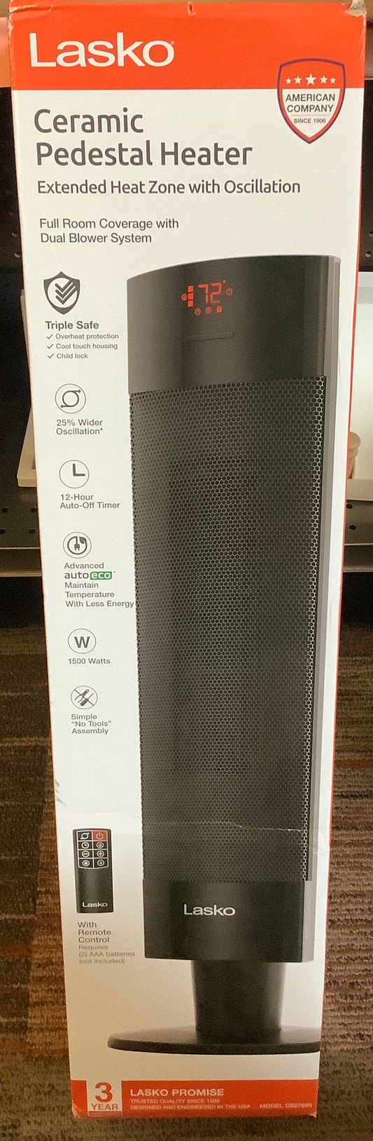 Lasko Ceramic Pedestal Heater with Remote Control: 1500W, Adjustable Thermostat, Portable, LED Display, ETL Listed