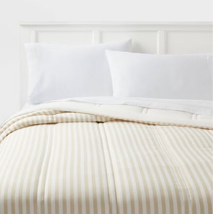 Twin/Twin Extra Long Lofty Microfiber Printed Comforter - Khaki/White Striped - Room Essentials™: Year-Round, Teen-Friendly, OEKO-TEX Certified - Some Dirt From Shipping